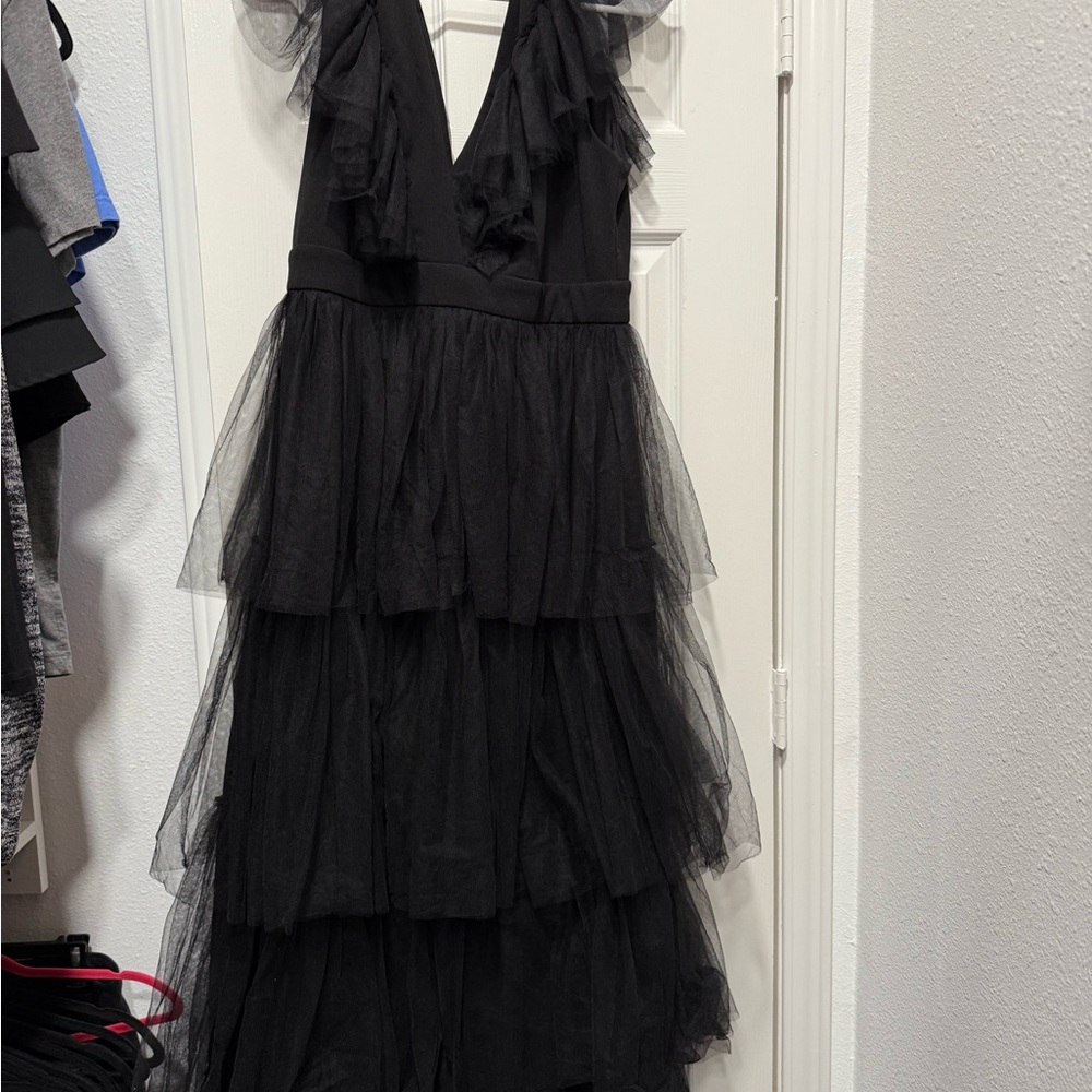 Black Ruffled Maxi Dress - Picture 2 of 6
